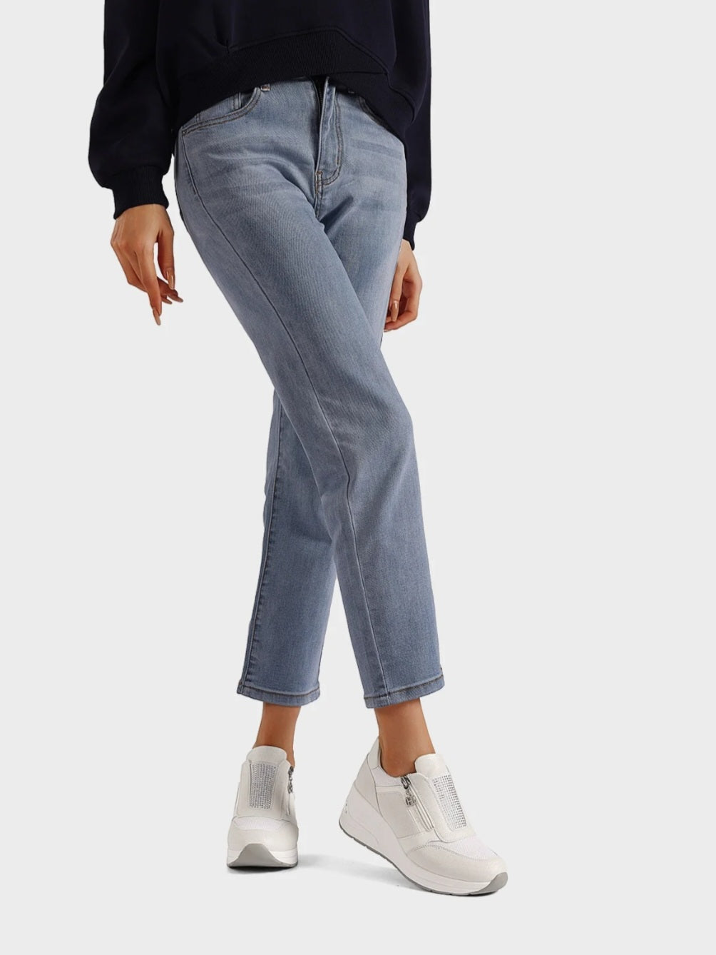 QUEEN HELENA X34-37, Sneaker Donna Con Zip Laterale e Brillantini - Bianco, Beige