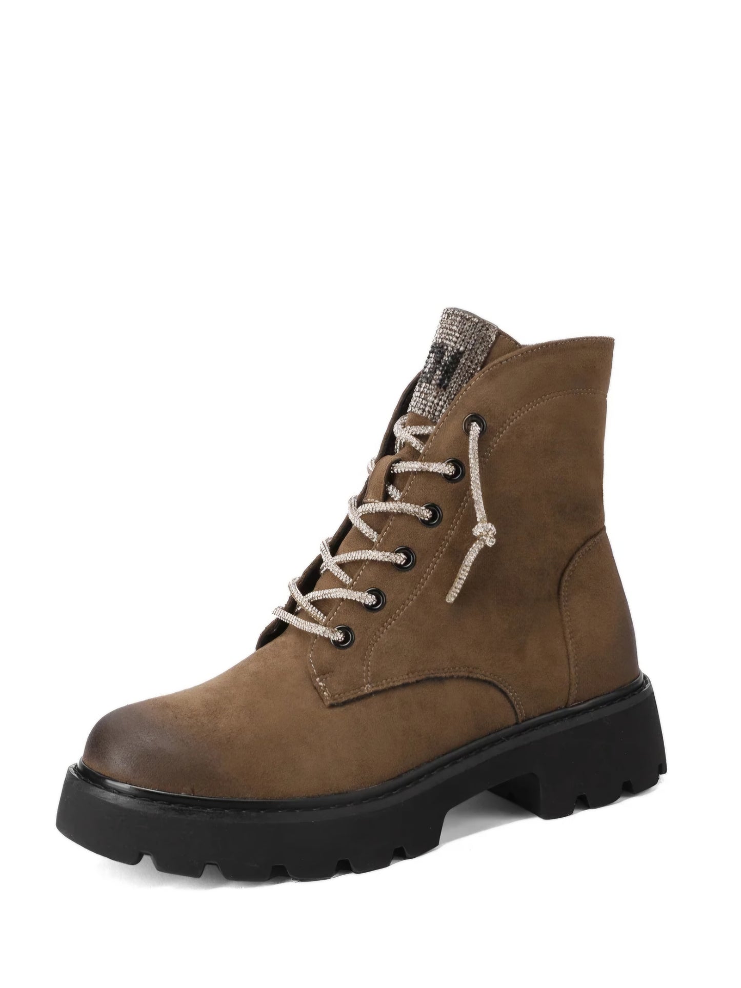 Queen Helena X31-54, Stivaletti Scamosciati Da Donna Stringati con Brillantini - Khaki