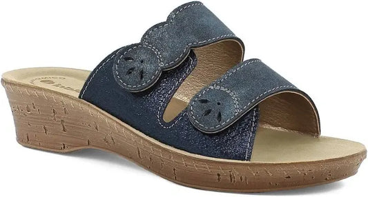 Inblu 2693, Ciabatte Donna Con Doppia Fascia Con Strappo - Blu, Bianco