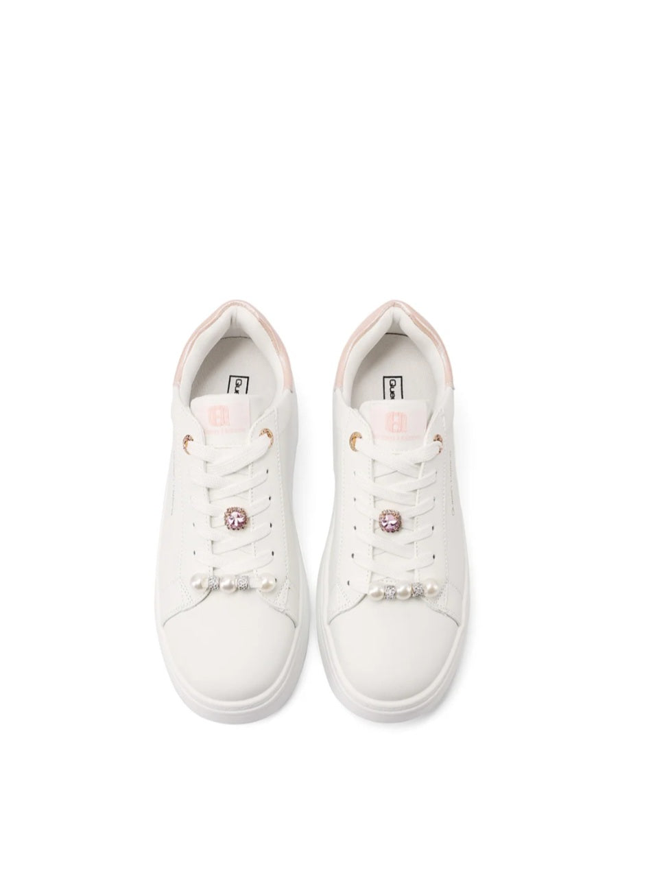QUEEN HELENA X34-13, Sneaker Minimal Donna Con Dettagli Gioiello - Argento, Bianco/Rosa