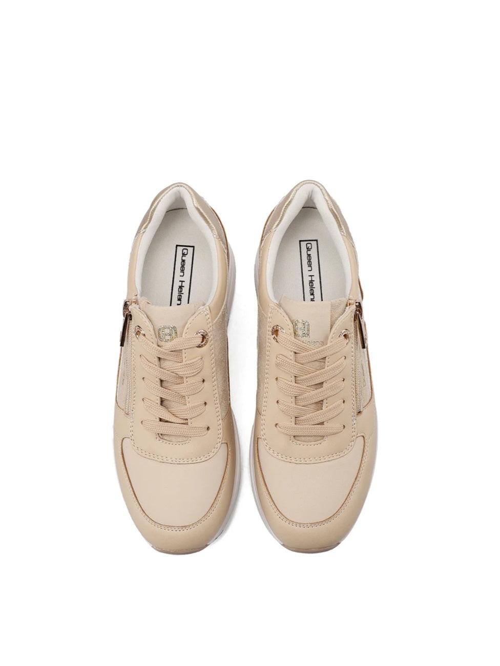QUEEN HELENA X34-22, Sneaker Donna Platform Con Zip Laterale - Beige, Bianco