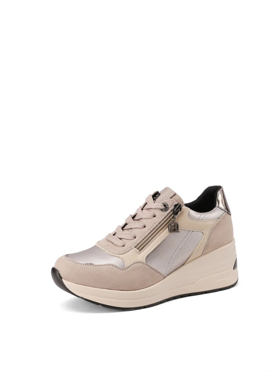QUEEN HELENA (X33-29), Sneaker Donna Con Zeppa e Zip Laterale - Khaki