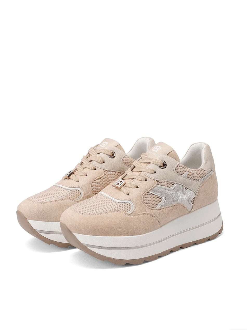 QUEEN HELENA X34-25, Sneaker Donna Platform Con Dettagli Grafici - Beige/Rosa, Bianco/Oro, Beige