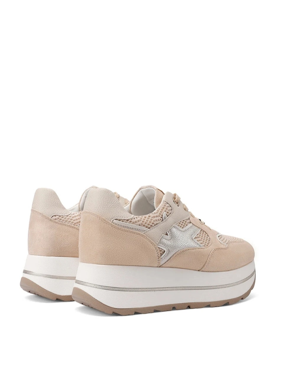 QUEEN HELENA X34-25, Sneaker Donna Platform Con Dettagli Grafici - Beige/Rosa, Bianco/Oro, Beige