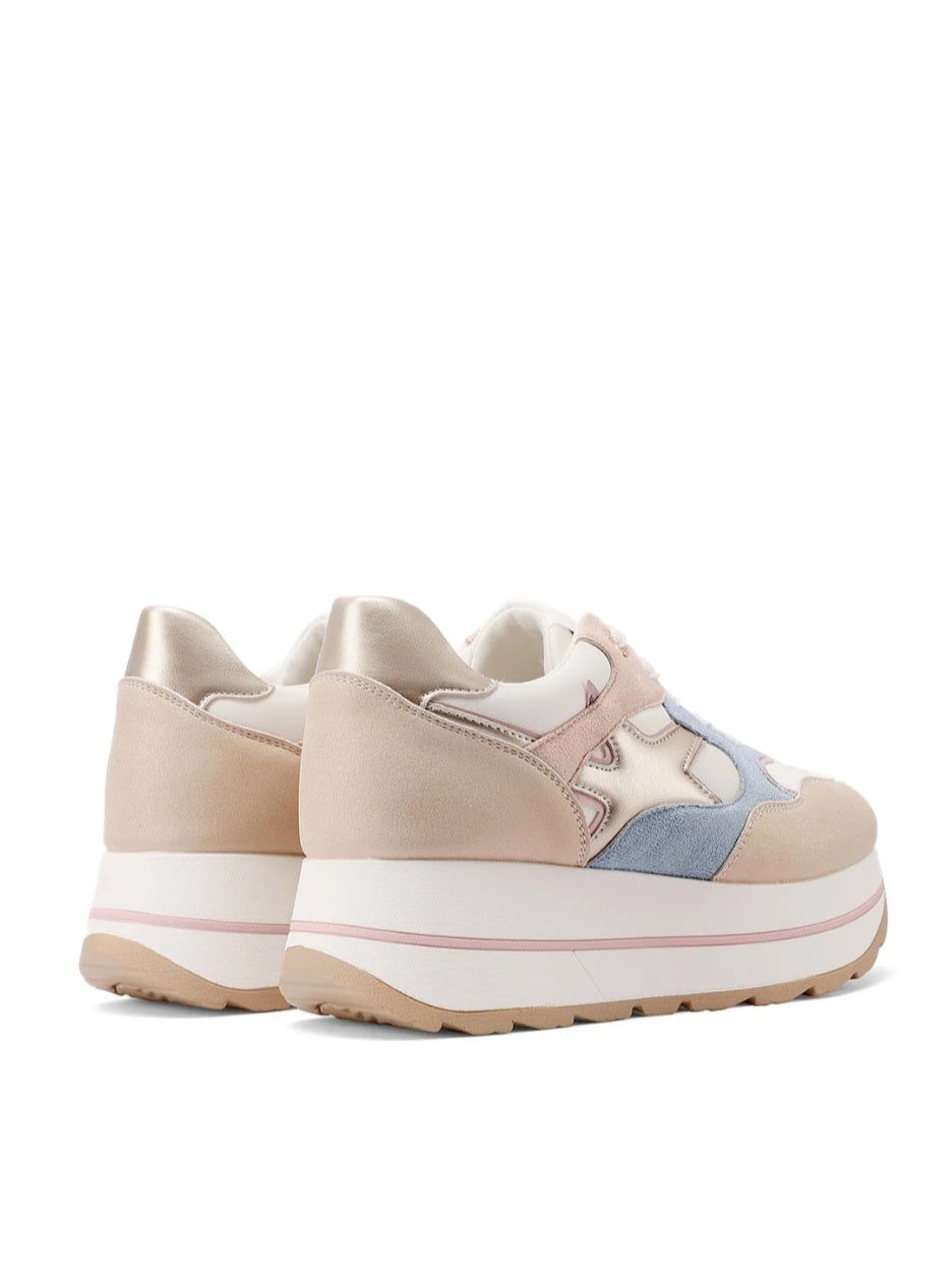 QUEEN HELENA X34-25, Sneaker Donna Platform Con Dettagli Grafici - Beige/Rosa, Bianco/Oro, Beige